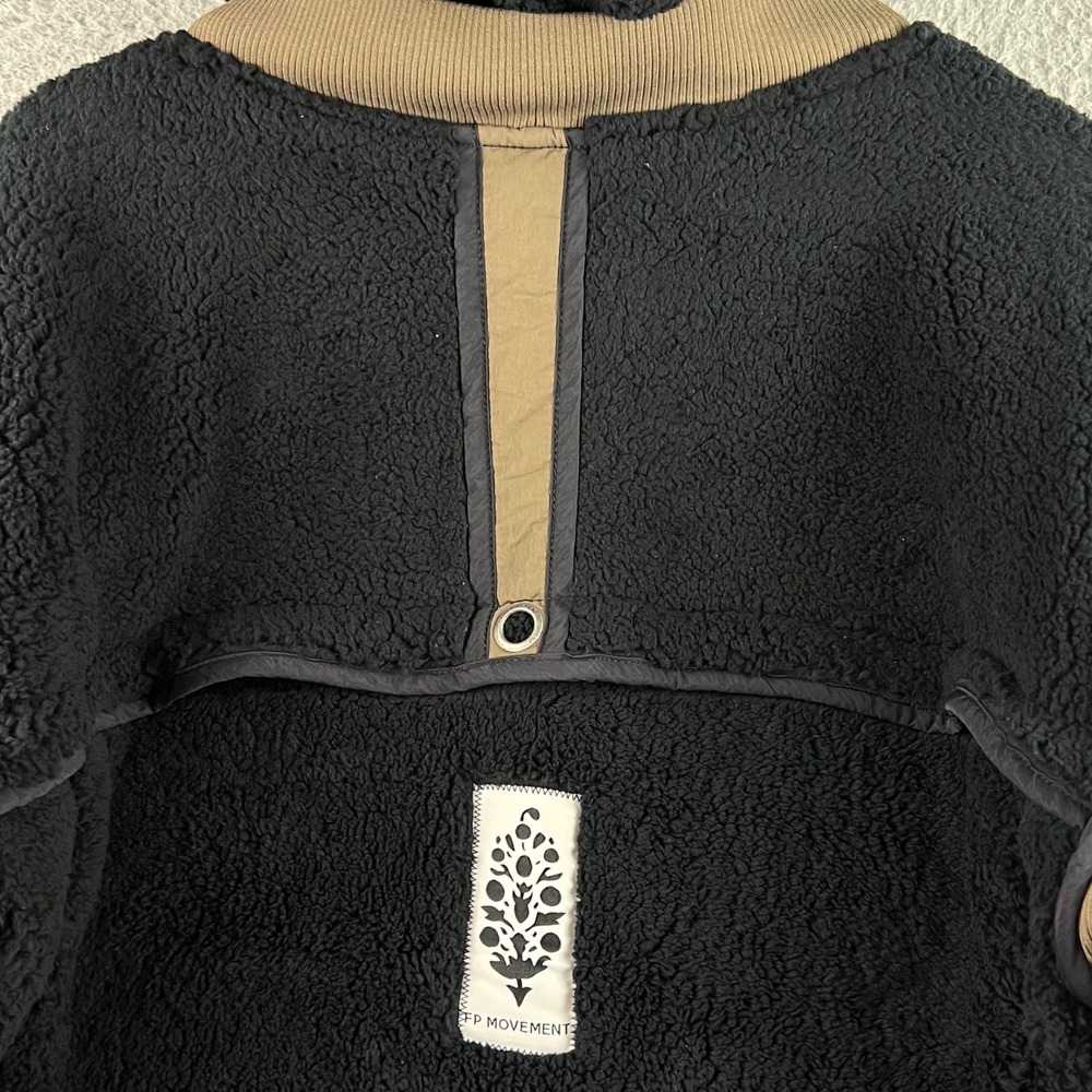 New FP Movement Hit The Slopes Moto Jacket Black Combo Sherpa Fleece Hooded XS - Picture 12 of 13